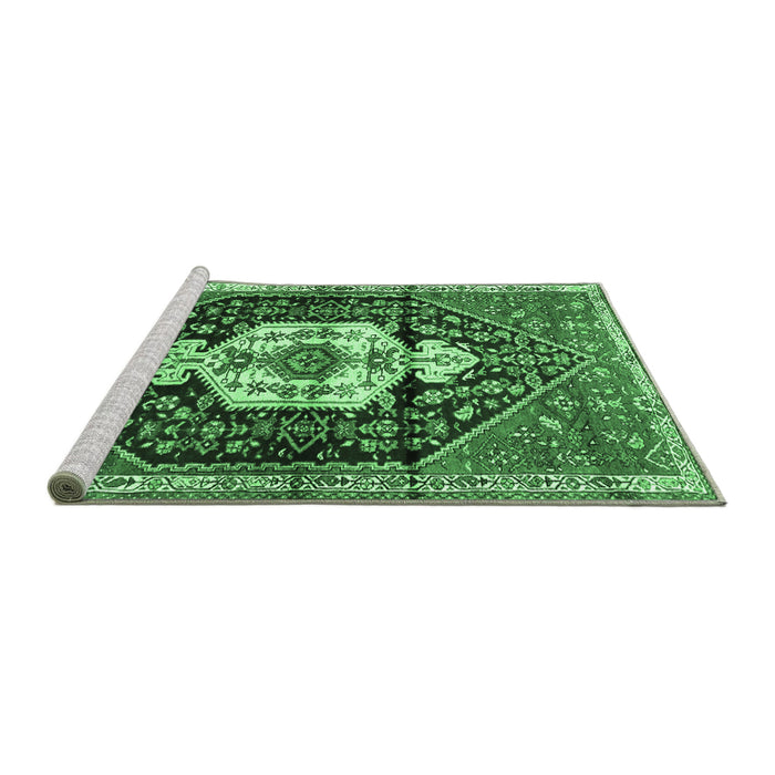 Sideview of Machine Washable Persian Emerald Green Traditional Area Rugs, wshtr1100emgrn