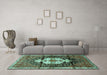 Machine Washable Persian Turquoise Traditional Area Rugs in a Living Room,, wshtr1100turq