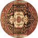 Round Machine Washable Persian Brown Traditional Rug, wshtr1100brn