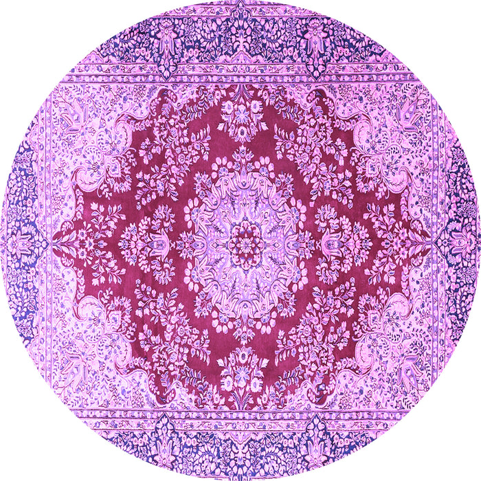 Round Machine Washable Persian Purple Traditional Area Rugs, wshtr1101pur