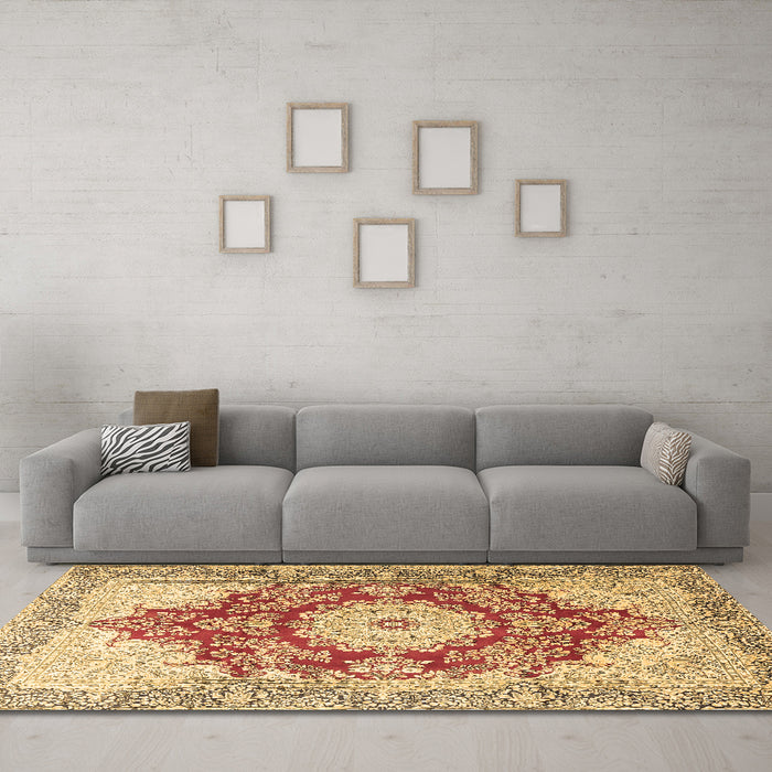 Machine Washable Persian Brown Traditional Rug in a Living Room,, wshtr1101brn