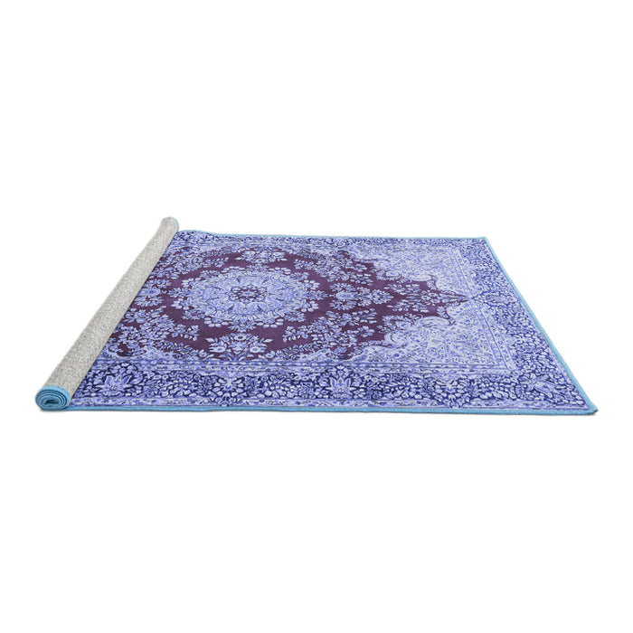 Sideview of Machine Washable Persian Blue Traditional Rug, wshtr1101blu