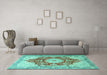 Machine Washable Persian Turquoise Traditional Area Rugs in a Living Room,, wshtr1101turq