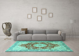 Machine Washable Persian Turquoise Traditional Area Rugs in a Living Room,, wshtr1101turq