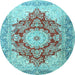 Round Machine Washable Persian Light Blue Traditional Rug, wshtr1101lblu