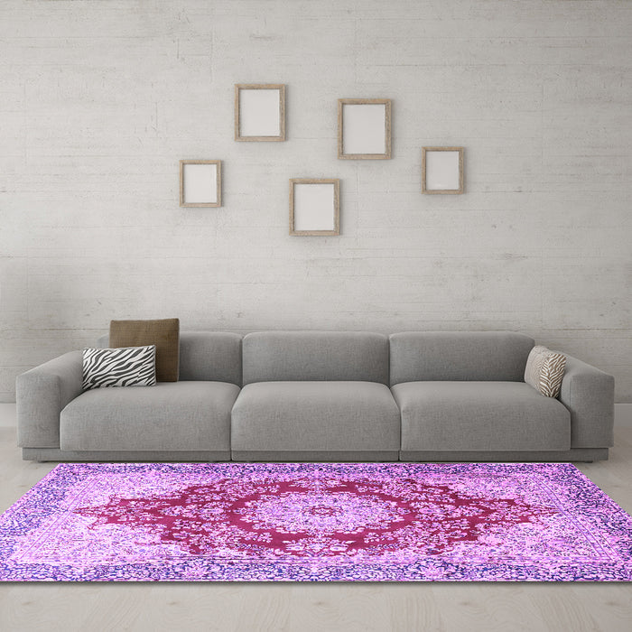 Machine Washable Persian Purple Traditional Area Rugs in a Living Room, wshtr1101pur