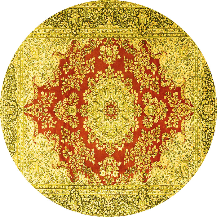 Round Persian Yellow Traditional Rug, tr1101yw