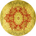 Round Persian Yellow Traditional Rug, tr1101yw