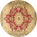 Round Persian Brown Traditional Rug, tr1101brn