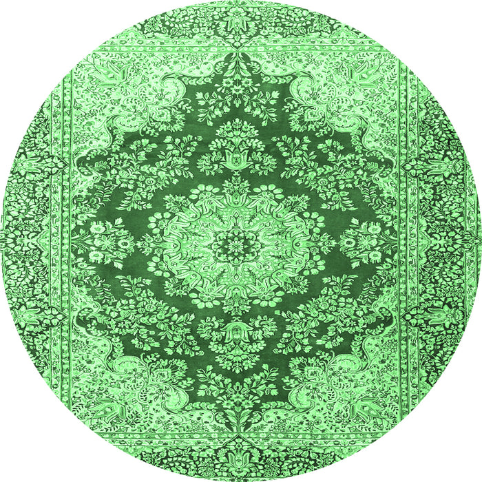 Round Persian Emerald Green Traditional Rug, tr1101emgrn