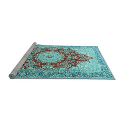 Sideview of Machine Washable Persian Light Blue Traditional Rug, wshtr1101lblu