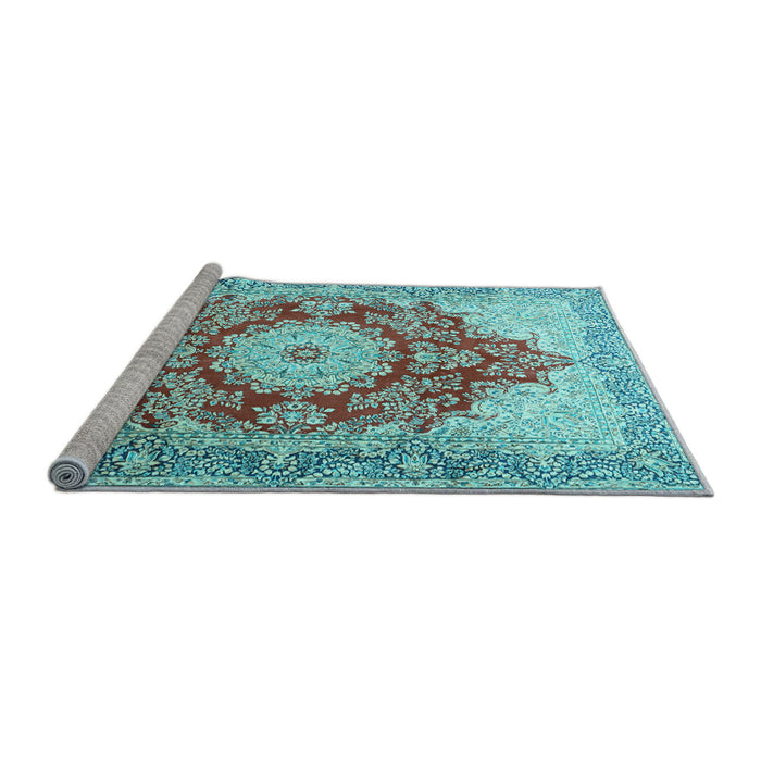 Sideview of Machine Washable Persian Light Blue Traditional Rug, wshtr1101lblu