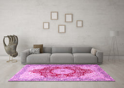 Machine Washable Persian Pink Traditional Rug in a Living Room, wshtr1101pnk