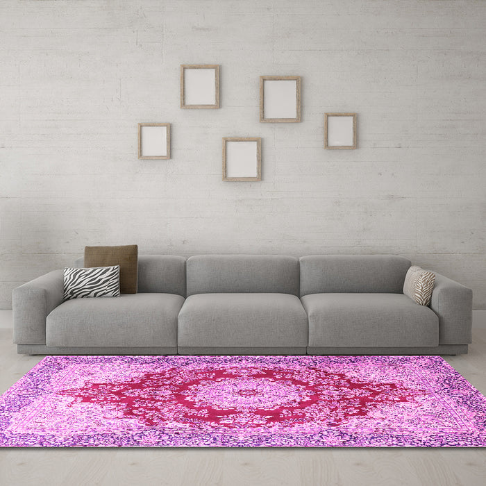 Machine Washable Persian Pink Traditional Rug in a Living Room, wshtr1101pnk