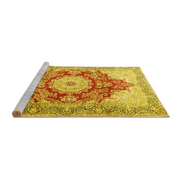 Sideview of Machine Washable Persian Yellow Traditional Rug, wshtr1101yw