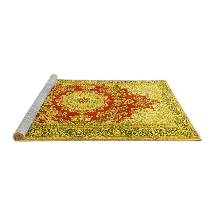 Sideview of Machine Washable Persian Yellow Traditional Rug, wshtr1101yw