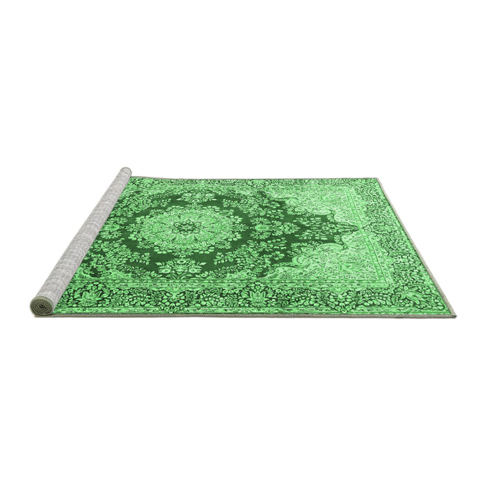 Sideview of Machine Washable Persian Emerald Green Traditional Area Rugs, wshtr1101emgrn