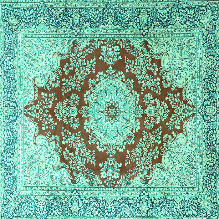 Square Machine Washable Persian Turquoise Traditional Area Rugs, wshtr1101turq