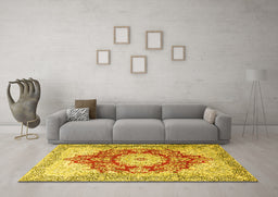 Machine Washable Persian Yellow Traditional Rug in a Living Room, wshtr1101yw