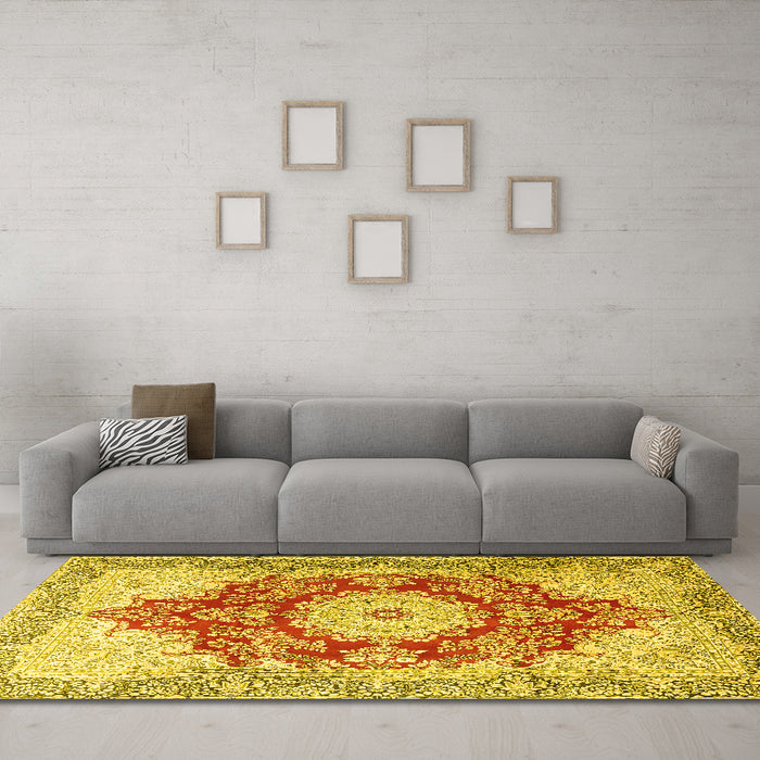 Machine Washable Persian Yellow Traditional Rug in a Living Room, wshtr1101yw