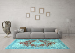 Machine Washable Persian Light Blue Traditional Rug in a Living Room, wshtr1101lblu