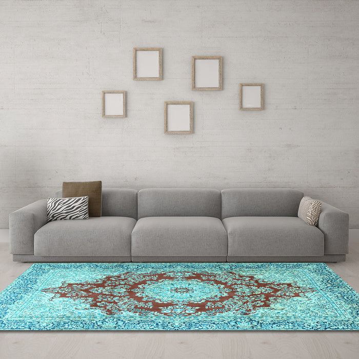 Machine Washable Persian Light Blue Traditional Rug in a Living Room, wshtr1101lblu