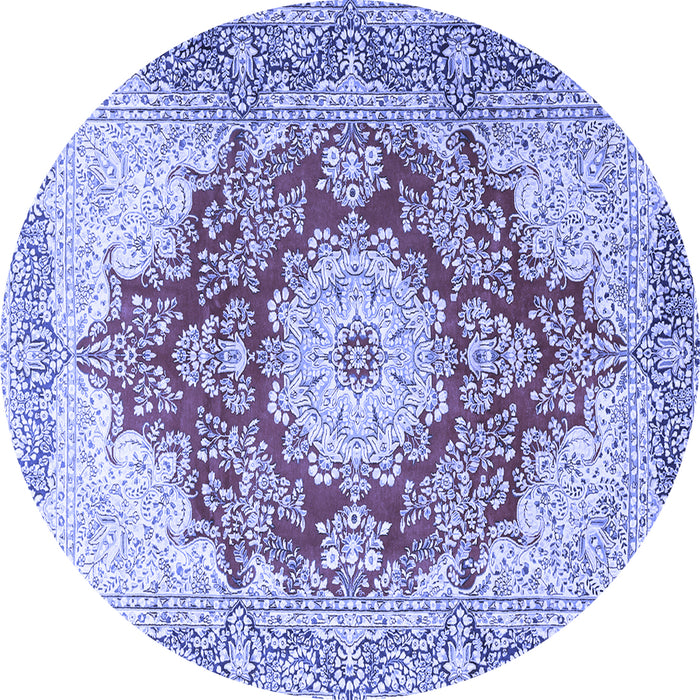 Round Machine Washable Persian Blue Traditional Rug, wshtr1101blu