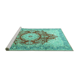 Sideview of Machine Washable Persian Turquoise Traditional Area Rugs, wshtr1101turq
