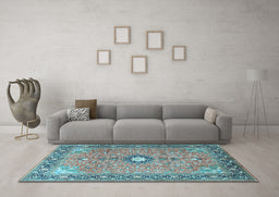 Machine Washable Persian Light Blue Traditional Rug in a Living Room, wshtr1102lblu