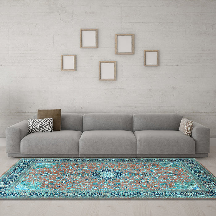 Machine Washable Persian Light Blue Traditional Rug in a Living Room, wshtr1102lblu