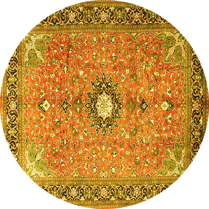 Round Machine Washable Persian Yellow Traditional Rug, wshtr1102yw