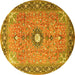 Round Machine Washable Persian Yellow Traditional Rug, wshtr1102yw