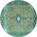 Round Machine Washable Persian Turquoise Traditional Area Rugs, wshtr1102turq