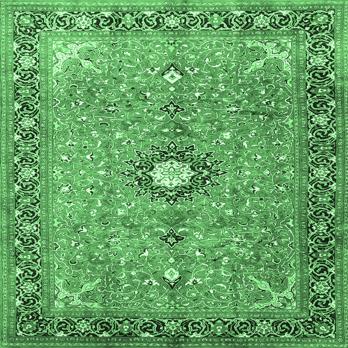 Square Machine Washable Persian Emerald Green Traditional Area Rugs, wshtr1102emgrn