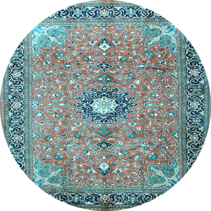 Round Machine Washable Persian Light Blue Traditional Rug, wshtr1102lblu