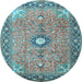 Round Machine Washable Persian Light Blue Traditional Rug, wshtr1102lblu