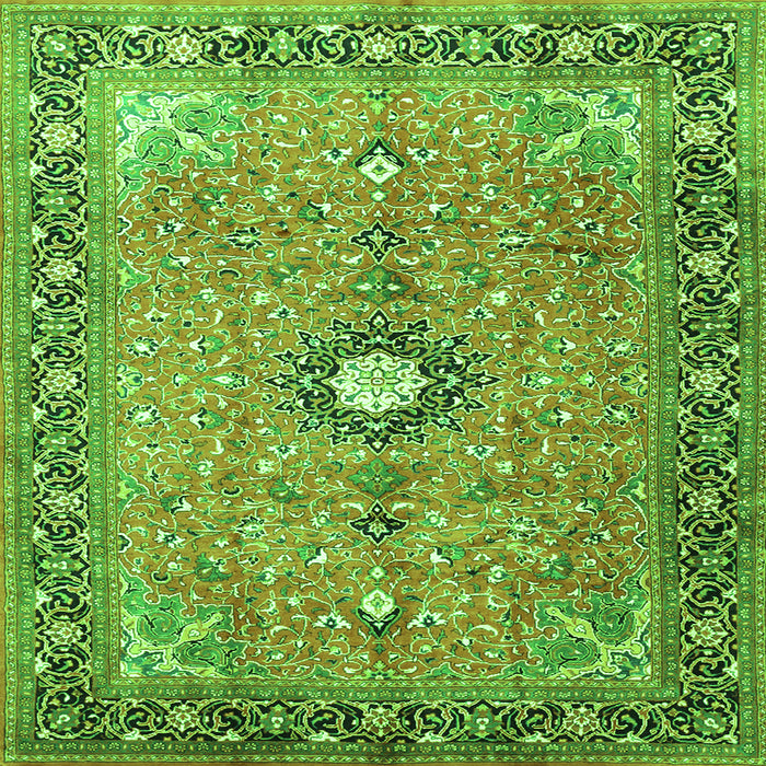 Round Machine Washable Persian Green Traditional Area Rugs, wshtr1102grn