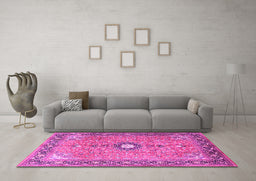 Machine Washable Persian Pink Traditional Rug in a Living Room, wshtr1102pnk