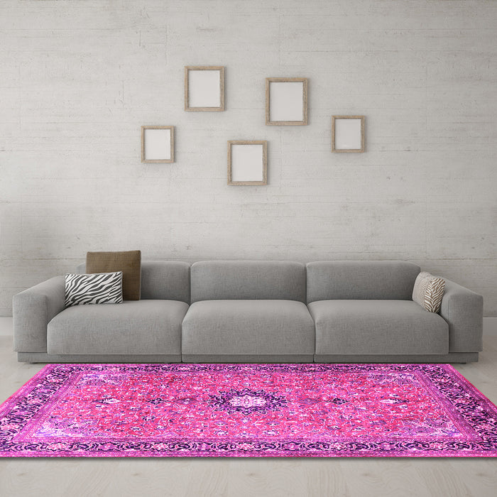 Machine Washable Persian Pink Traditional Rug in a Living Room, wshtr1102pnk