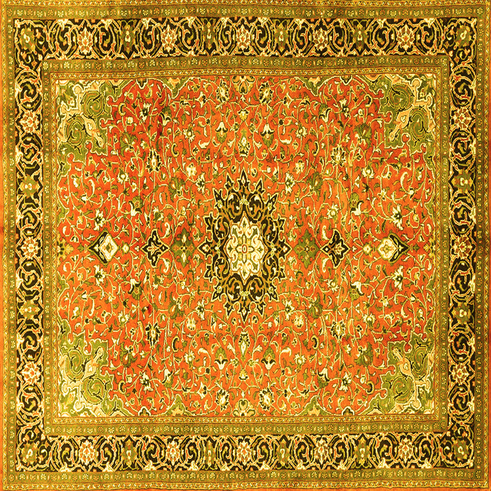 Square Machine Washable Persian Yellow Traditional Rug, wshtr1102yw