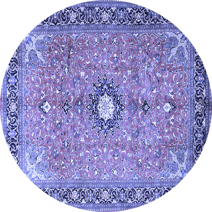 Round Machine Washable Persian Blue Traditional Rug, wshtr1102blu