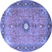 Round Machine Washable Persian Blue Traditional Rug, wshtr1102blu