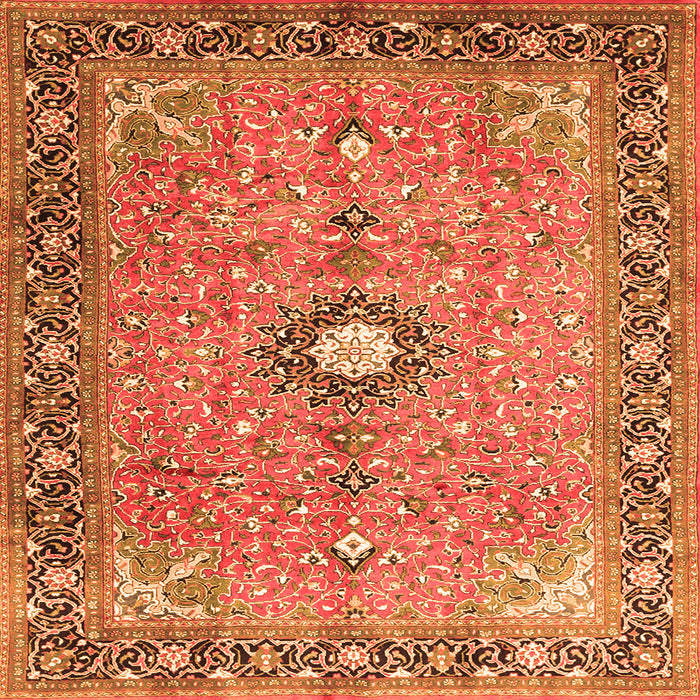 Round Machine Washable Persian Orange Traditional Area Rugs, wshtr1102org