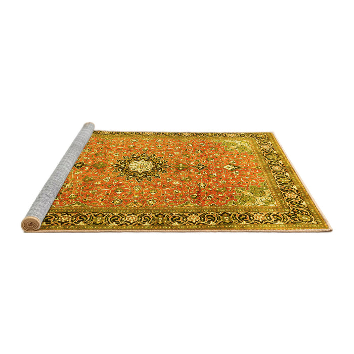 Sideview of Machine Washable Persian Yellow Traditional Rug, wshtr1102yw