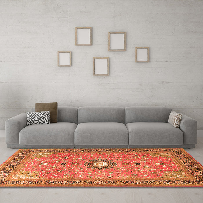 Machine Washable Persian Orange Traditional Area Rugs in a Living Room, wshtr1102org