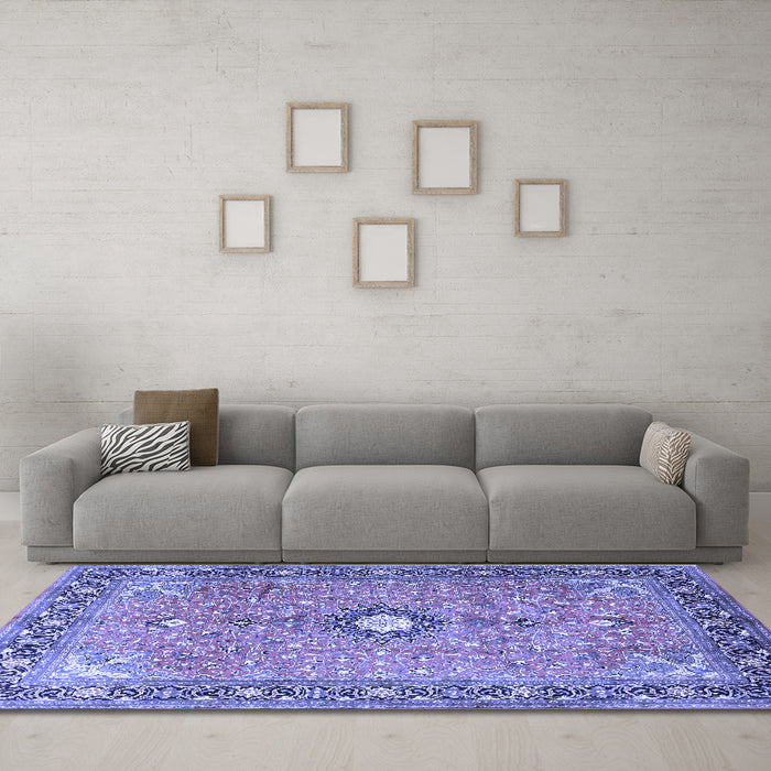Machine Washable Persian Blue Traditional Rug in a Living Room, wshtr1102blu