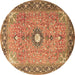 Round Machine Washable Persian Brown Traditional Rug, wshtr1102brn