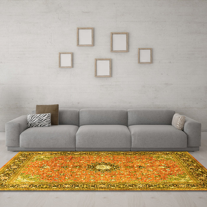 Machine Washable Persian Yellow Traditional Rug in a Living Room, wshtr1102yw