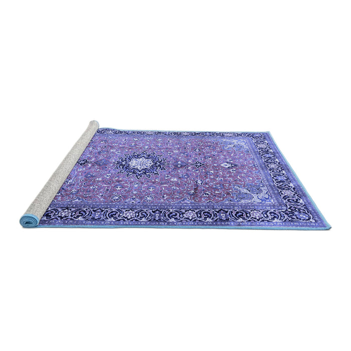 Sideview of Machine Washable Persian Blue Traditional Rug, wshtr1102blu