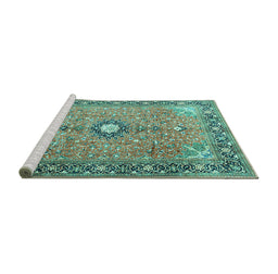 Sideview of Machine Washable Persian Turquoise Traditional Area Rugs, wshtr1102turq